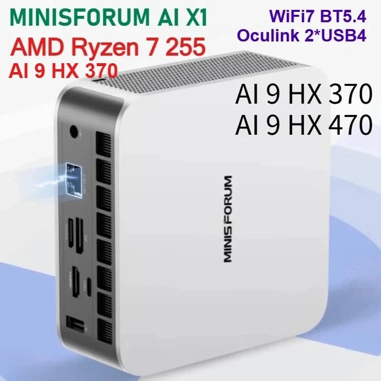 MINISFORUM AI X1 Mini PC R7 255 / Al 9 HX 370/470 Dual Channel DDR5 5600MHz WiFi7 BT5.4 Oculink Dual USB4 Computer Dual Speakers