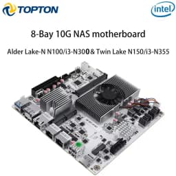 Topton 8-Bay 10G NAS Motherboard Intel i3-N300 N150 1*10G+2*2.5G LANs 2*NVMe 2*SFF-8643 to 8*SATA Type-C Firewall ITX Mainboard