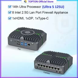 Topton Firewall IoT Mini PC 14th Gen Intel Core Ultra 5 125U 8*2.5G LAN VPro AI Edge Mini Industrial Computer Network Server
