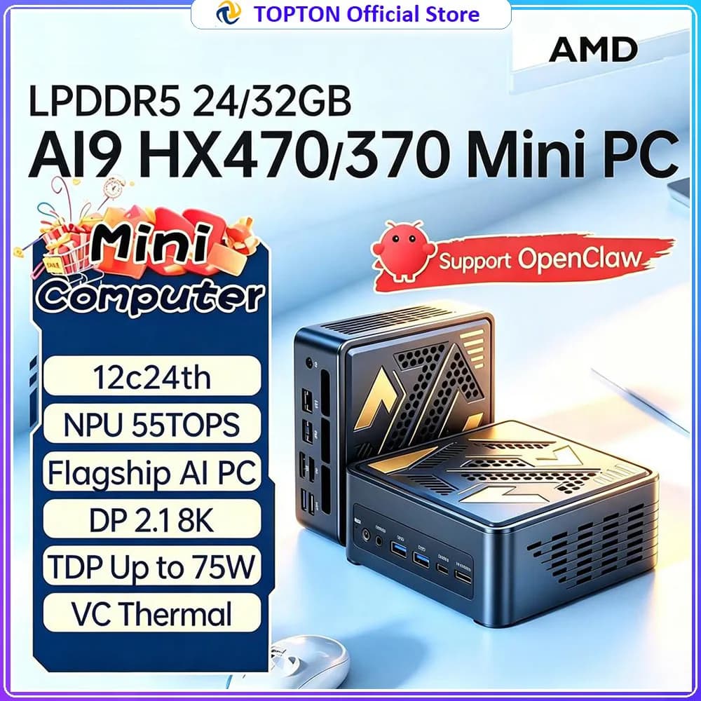 Topton Mini PC AMD Ryzen AI 9 HX 470 Intel Ultra 9 285H USB4 24G/32G LPDDR5 2*2.5G LAN 2*PCIe Desktop Gaming Computer Windows 11