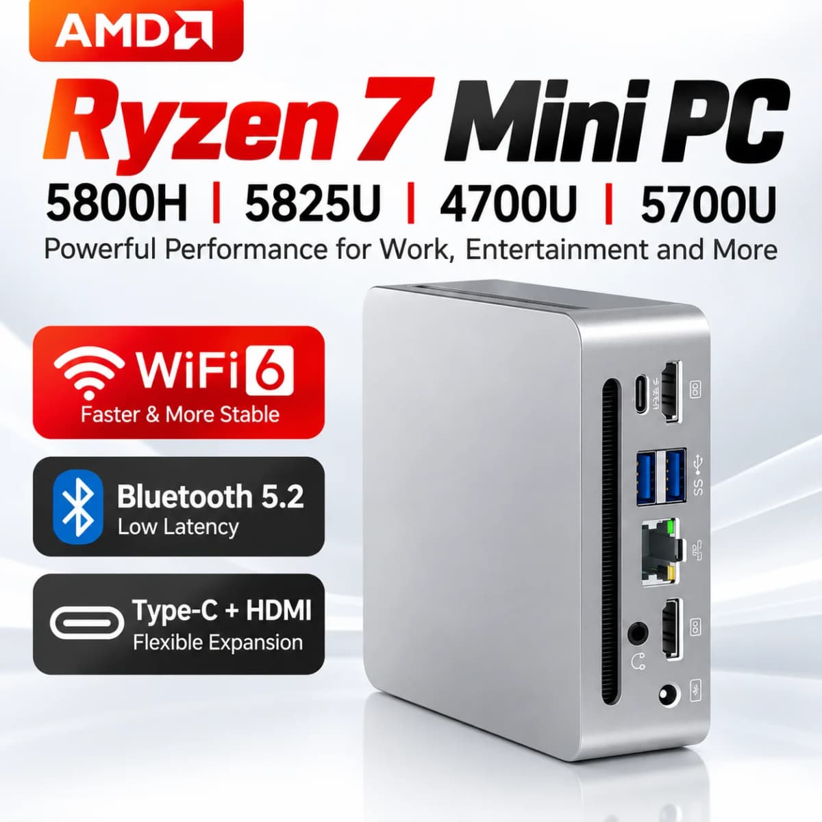 SZBOX S58 AMD Ryzen 7 5800H/Ryzen 7 5825U/R7 4700U Mini PC Windows 11 DDR4 3200Mhz Nvme SSD WiFi6 BT5.2 Mini Gaming Computer