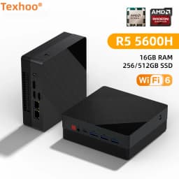 Texhoo MINI PC AMD Ryzen 5 5600H DDR4 16G RAM 512G SSD WIFI6 BT5.2 Dual LAN Dual 4k Display Windows 11 Desktop Computers