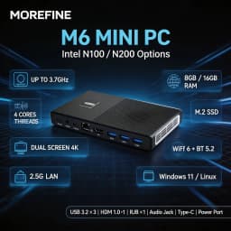 MOREFINE M6 Intel N100/N200 Mini PC DDR5 Dual Channel RAM Dual M.2 SSD Windows 11 Pro WiFi 6 Bluetooth 5.2 Desktop Computer