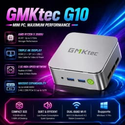 GMKtec G10 Mini PC AMD Ryzen 5 3500U DDR4 RAM 64GB Support Dual M.2 NVMe SSD 16TB Triple Display 8K HDMI DP Type-C WiFi5 BT5.0