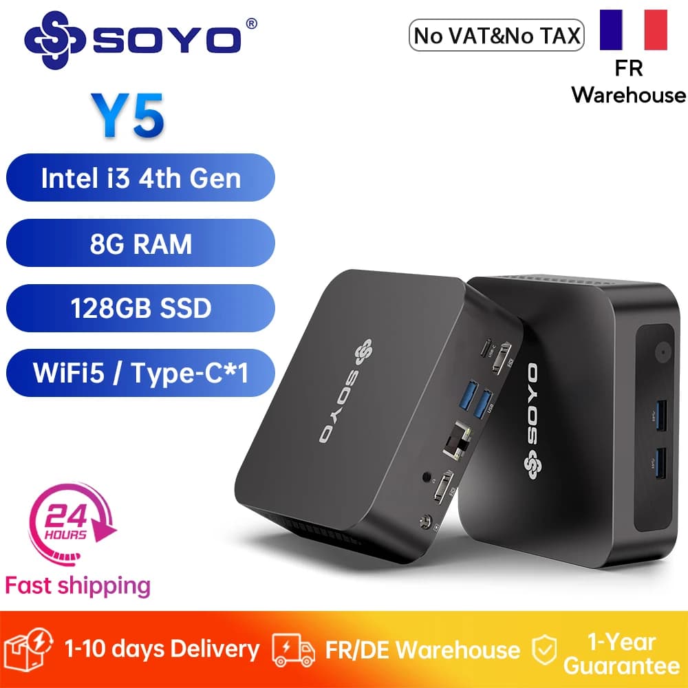 SOYO Y5 Mini PC 8G RAM 128G SSD ROM Intel Core i3 4th CPU Mini Computers HD*2 Dual 4K Display Type-C/WiFi5/BT4.2 Mini Desktop PC