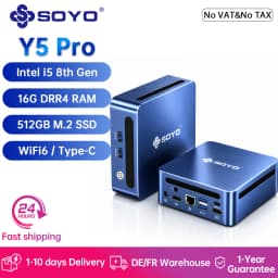 SOYO Mini PC Y5 Pro Intel i5 8th GEN 16GB DDR4 RAM 512GB M.2 SSD Win11 Pro Mini Desktop Computers Dual 4K Display WiFi 6 Type-C