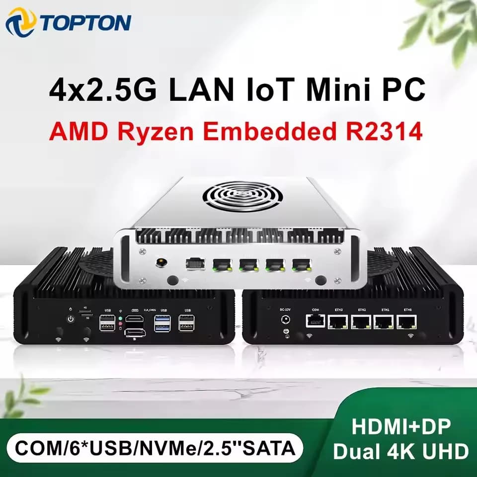 Topton Firewall Router Mini PC Intel N150 AMD Ryzen Embedded R2314 4x2.5G LAN NVMe 6xUSB Proxmox pfSense OPNsense Home Server