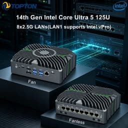 Topton Metal Firewall Mini PC 14th Gen Intel Core Ultra 5 125U 8*2.5G LAN VPro IoT AI Edge Industrial Computer Network Server