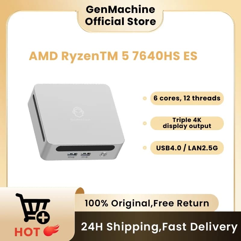 Mini PC USB4 LAN 2.5G Genmachine Ryzen5 7640HS ES 6 Cores, 12 Threads Win11 WiFi 6 Gaming PC DDR5 6400MHz Display 4K Computer