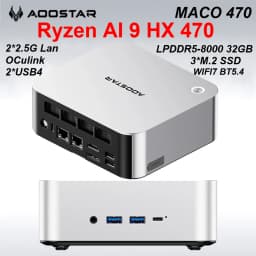 AOOSTAR MACO AMD Ryzen AI 9 HX 470 Powerful AI PC LPDDR5 32GB 3*M.2 2280 SSD USB4 OCulink WIFI7 BT5.4 Mini PC Gaming Computer