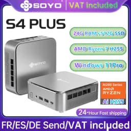 SOYO MINIPC S4 PLUS MINI PC Ryzen 7 H255 LPDDR5 24GB SSD 512GB PCIe3.0 Nvme SSD WIFI6 BT5.2 8K HD Mini PC Diy Gaming Computer