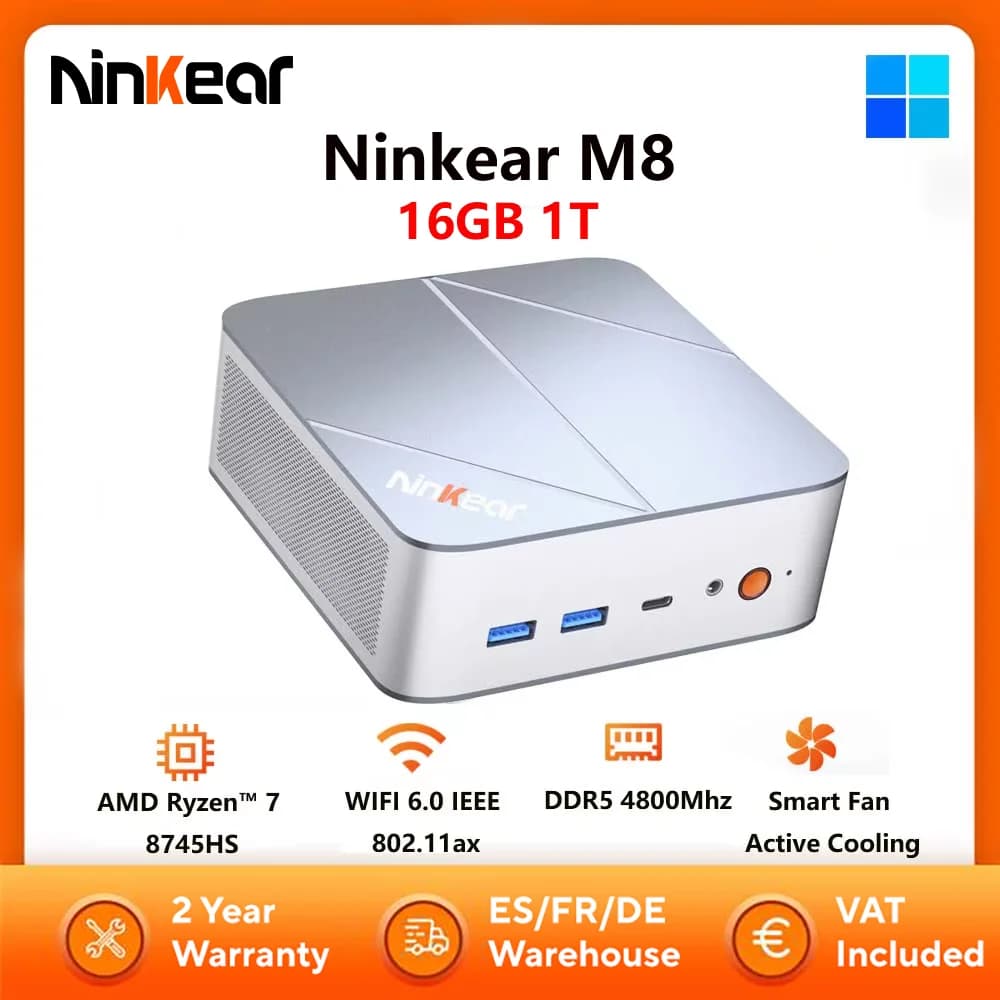 Ninkear M8 MINI PC AMD Ryzen™ 7 8745HS Mini Computers 16GB DDR5 1TB SSD WiFi6 BT5.2 Windows 11 Smart Fan Active Cooling
