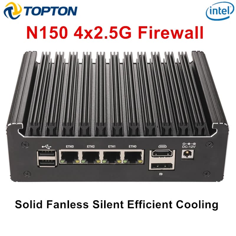 Topton Solid Fanless Mini PC Intel N150 N95 4417U i5-8250U i3 8145U 4 LAN i226-V 2.5G desktop pfSense Firewall Mini Computer