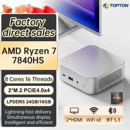 Topton Compact Gaming Mini PC with AMD Ryzen 7 7840HS/R5 8645HS 24/16GB LPDDR5 USB4 2xNVMe Windows 11 WiFi6E Office NUC Computer