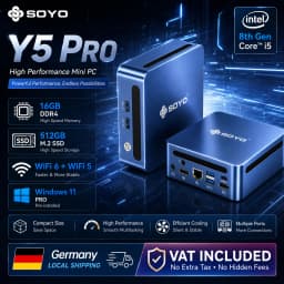 SOYO Mini PC Y5 Pro 8th Gen Intel Core I5 CPU (4 cores and 8 threads)16GB DDR4 RAM 512GB M.2 SSD Window 11 PRO HDMI Compatible*2 Supports 4K Output Full-featured Tupe-C WiFi 6 Mini Desktop Computers