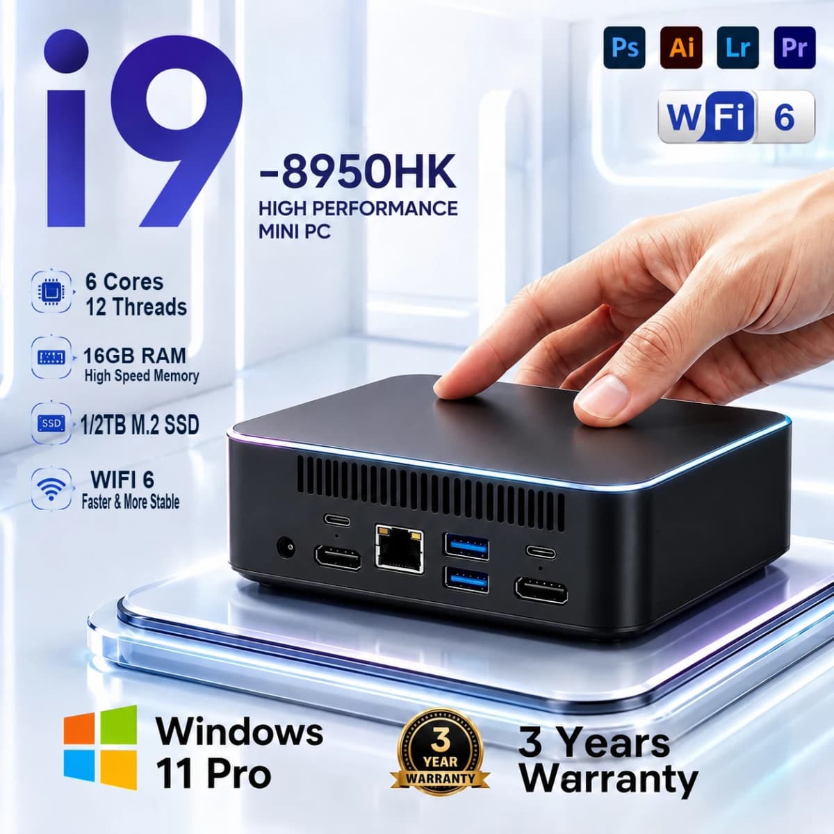 Intel i9 Mini PC Computer Windows 11 1/2TB SSD Intel Core i9 8950HK Intel Core i3 6100U Mini Pc 3-screen display 4K HD Intel i9 Mini Pc Desktop Computer Intel UHD Graphics Portable PC Mini WiFi 6 BT5.2 Mini Pc