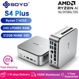 Soyo S4 Plus Gaming Mini Pc Amd Ryzen 7 H255 24Gb Lpddr5 Ram 512Gb Pcie3.0 Ssd Desktop Computer Dual 4K 120Hz Display Wifi6/Bt5.2