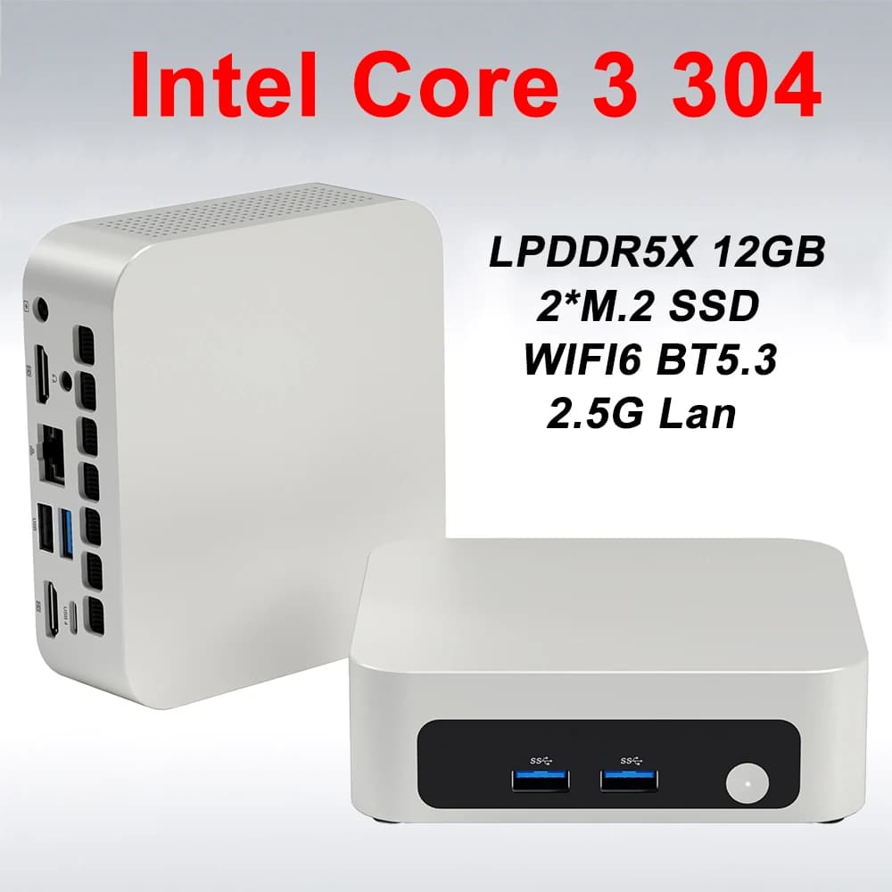 SZBOX Intel Core 3 304 Mini PC LPDDR5X 12GB 2*M.2 SSD Windows 11 Pro 2.5G LAN WiFi6 BT5.3 Desktop Office MINI PC Gamer Computer