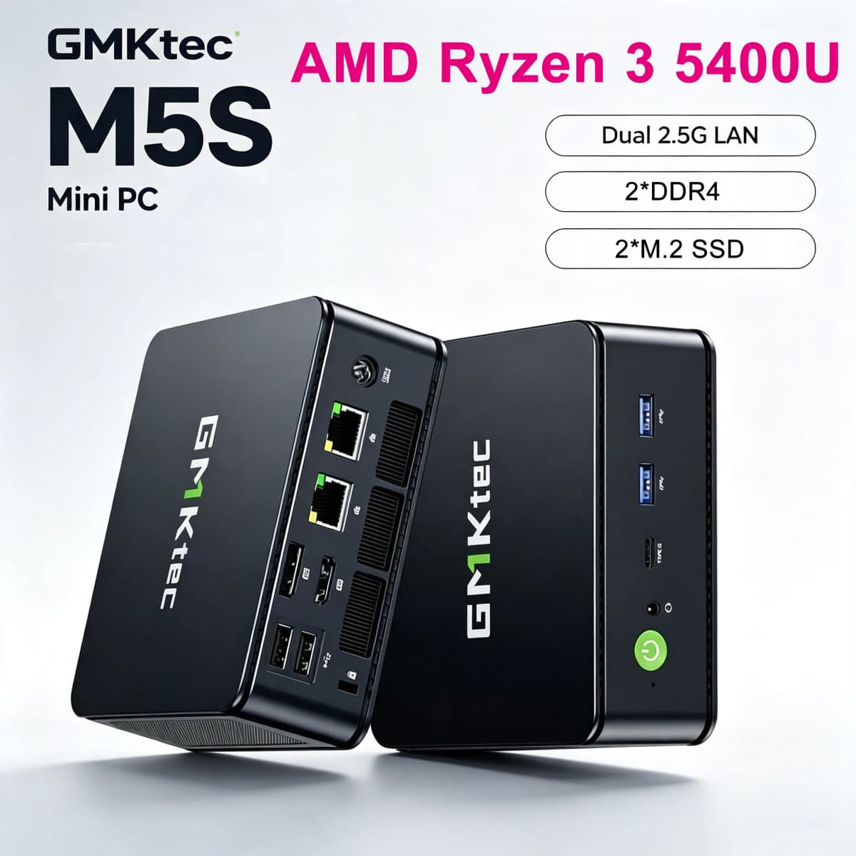 GMKtec M5S Mini PC AMD Ryzen 3 5400U 2*DDR4 2*M.2 SSD WIFI5 BT5.0 2*2.5G Lan Windows 11 Pro Desktop Office Mini PC Computer