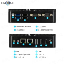 EGLOBAL Intel 12th Elkhart Lake J6412 6413 N95 N100 3HDMI Fanless Mini PC Dual LAN 2x RS232 Windows11 Linux Industrial Computer