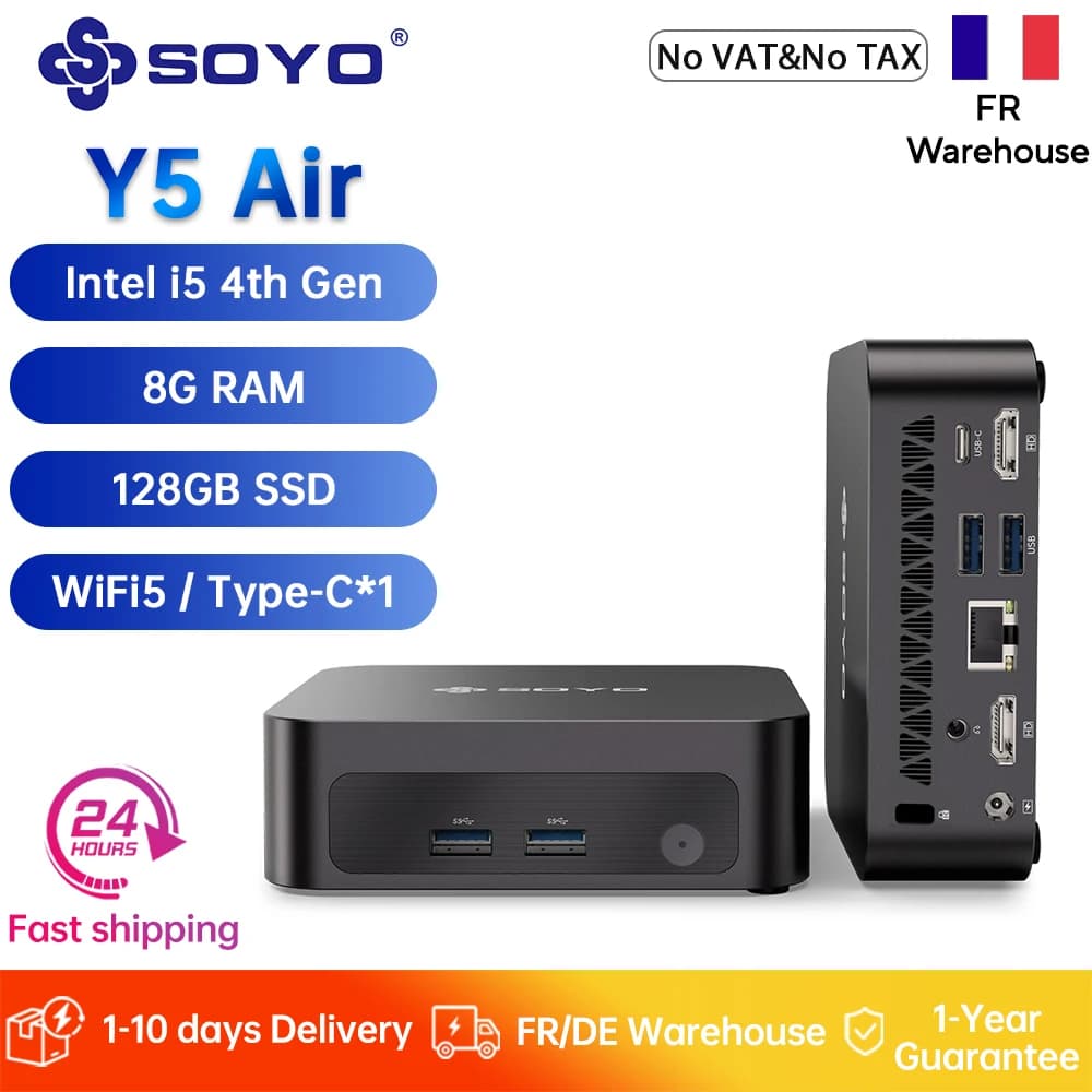 SOYO Original Y5 Air Mini PC Intel i5 4th CPU 8G RAM 128GB SSD Mini Desktop Computers Dual 4K Display Type-C WiFi5 for Office