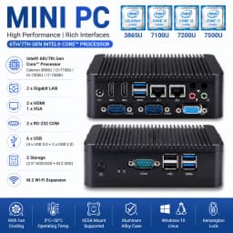 QOTOM Mini PC Q30600PV Intel i7 7500U i5 7200U i3 7100U 3865U Dual LAN 2 COM VGA Industrial Computer Win10 Linux