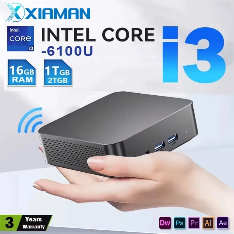 Xiaman NEW Mini Host Intel Windows 11 i3 Intel Core i3 6100U Mini Computer 16GB RAM 512GB 1TB SSD Mini pc 3-Screen Display PC Desktop Wifi 6 BT5.2 Mini Host