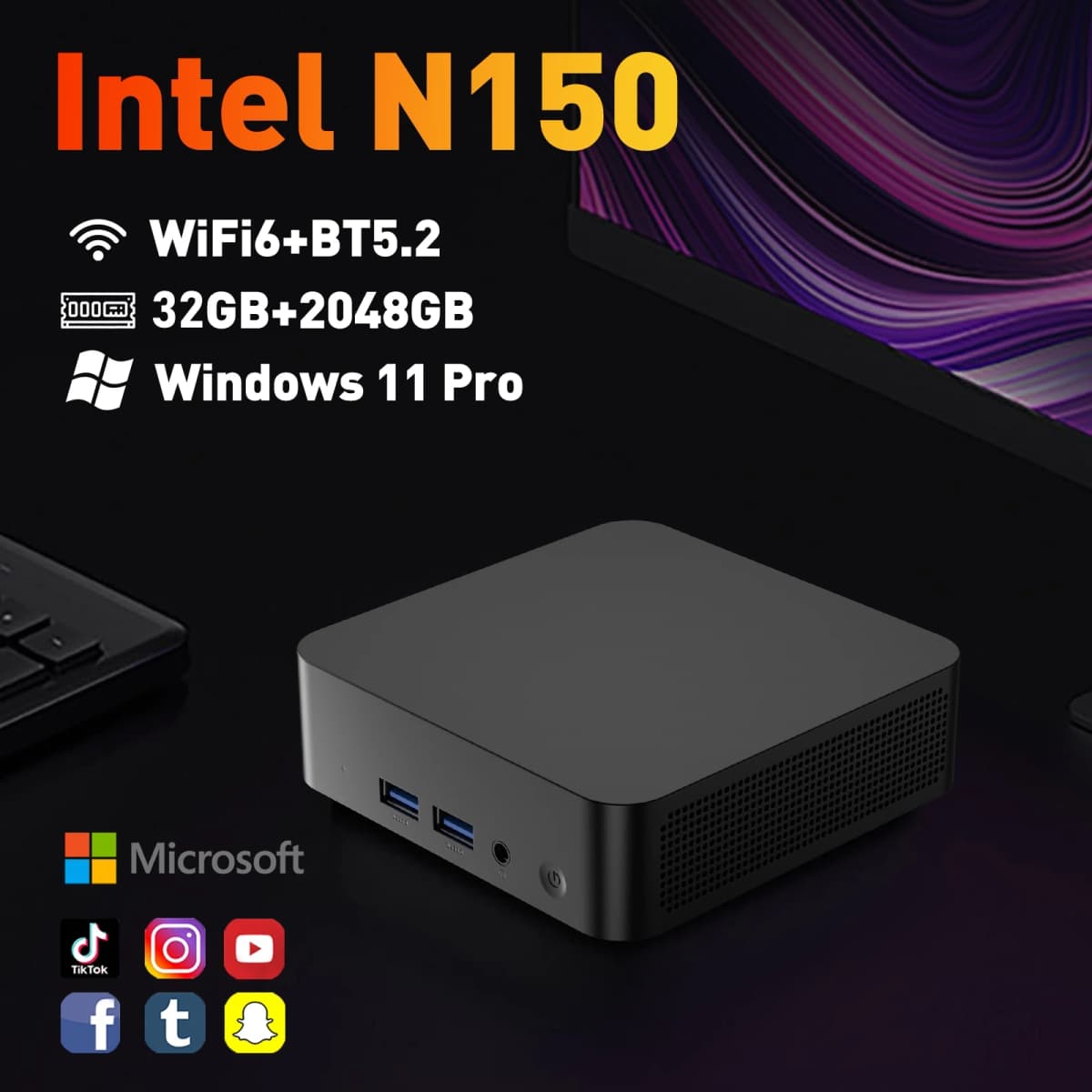 2026 New Portable Gaming Mini PC Intel N150 Core i3 6th Office/home Computer BT5.2 Wi-Fi 6 Mini PC 16/32GB RAM 2TB SSD Computer