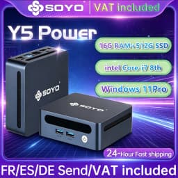 SOYO Mini PC Y5 Power Intel Core i7 8th Gen CPU 16GB DDR4 512GB SSD Windows 11 Pro Mini Desktop Computer WiFi5 BT4.2 Dual 4K Display Gigabit RJ45 LAN USB3.0 Compact Mini Host for Home Office Business Daily Work Entertainment