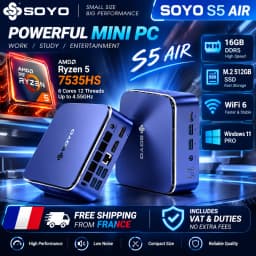SOYO New Product Launch S5 AIR Gaming Mini Computer AMD Ryzen 5 7535HS (6 cores, 12 Threads, 3.3 GHz) Mini PC 16GB LPDDR5 RAM 512GB M.2 SSD WIFI6 BT Windows 11 Pro