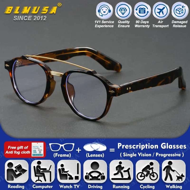 BLMUSA (M) Trendy Pilot Round Myopia Photochromic Prescription Reading Glasses Anti Blue Light Optical Men Polarized Sunglasses