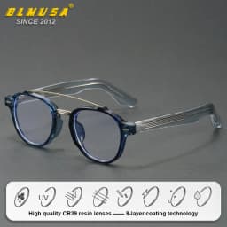 BLMUSA (M) Trendy Pilot Round Myopia Photochromic Prescription Reading Glasses Anti Blue Light Optical Men Polarized Sunglasses