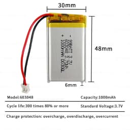 603048 3.7V Battery 1000mAh Rechargeable Lithium Batteries Polymer Cell for Game Console Controller Tendon Gun Bluetooth Headset