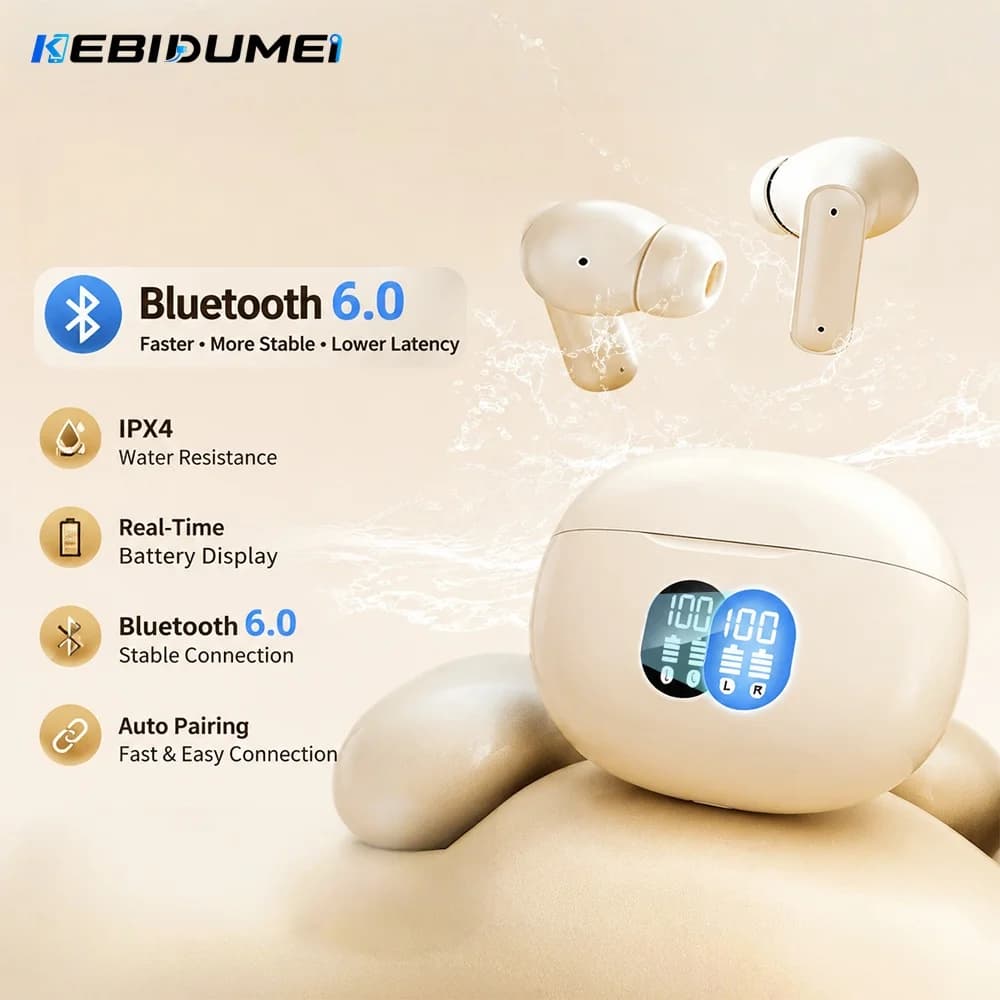 KEBIDUMEI ANC Bluetooth 6.0 Earphones In Ear Wireless Earbuds HiFi Stereo Noise Cancelling Headphones Sports Gaming Headsets