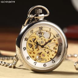 Silver Hand Winding Full Steel Pocket Watches Fashion Unique Skeleton Transparent Mechanical Pocket Watch Fob Chain