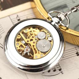 Silver Hand Winding Full Steel Pocket Watches Fashion Unique Skeleton Transparent Mechanical Pocket Watch Fob Chain