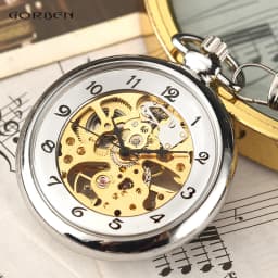Silver Hand Winding Full Steel Pocket Watches Fashion Unique Skeleton Transparent Mechanical Pocket Watch Fob Chain