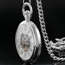 SHUHANG New Mechanic Watch Men Automatic Self Winding Pocket Watch Silver Simple Open Face Chain Pendant with Roman Number