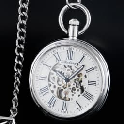 SHUHANG New Mechanic Watch Men Automatic Self Winding Pocket Watch Silver Simple Open Face Chain Pendant with Roman Number