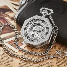 Ramadan Classic Hexagonal Mechanical Pocket Watch FOB Chain Steampunk Roman Dial Skeleton Gold Hollow Steel Men's Pocket Watch