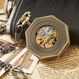 Ramadan Classic Hexagonal Mechanical Pocket Watch FOB Chain Steampunk Roman Dial Skeleton Gold Hollow Steel Men's Pocket Watch