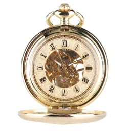 Luxury Gold Mechanical Pocket Watch Hollow Skeleton Hand Winding Stainless Steel Pendant Watch Chain Jewelry Clock for Men Women