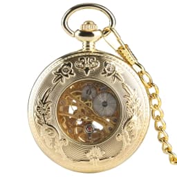 Luxury Gold Mechanical Pocket Watch Hollow Skeleton Hand Winding Stainless Steel Pendant Watch Chain Jewelry Clock for Men Women