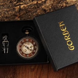Solid Wood Mechanical Pocket Watch FOB Chain Locket Dial Hollow Steampunk Skeleton Men Women Mens Male Clock Watches Box Package