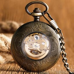 Self Wind Pocket Watch Copper Fashion Bronze Pendant Smooth Retro Skeleton Unisex Automatic Mechanical Stylish Thanksgiving Gift