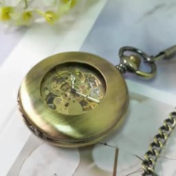 Self Wind Pocket Watch Copper Fashion Bronze Pendant Smooth Retro Skeleton Unisex Automatic Mechanical Stylish Thanksgiving Gift