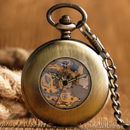 Self Wind Pocket Watch Copper Fashion Bronze Pendant Smooth Retro Skeleton Unisex Automatic Mechanical Stylish Thanksgiving Gift