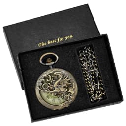 NEW Vintage Mechanical Pocket Watch Mens Hand-winding Skeleton Dragon Chain Retro Roman Numerals Display Pocket Clock