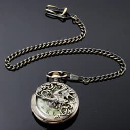 NEW Vintage Mechanical Pocket Watch Mens Hand-winding Skeleton Dragon Chain Retro Roman Numerals Display Pocket Clock