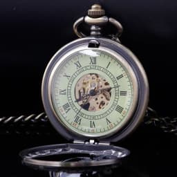 NEW Vintage Mechanical Pocket Watch Mens Hand-winding Skeleton Dragon Chain Retro Roman Numerals Display Pocket Clock